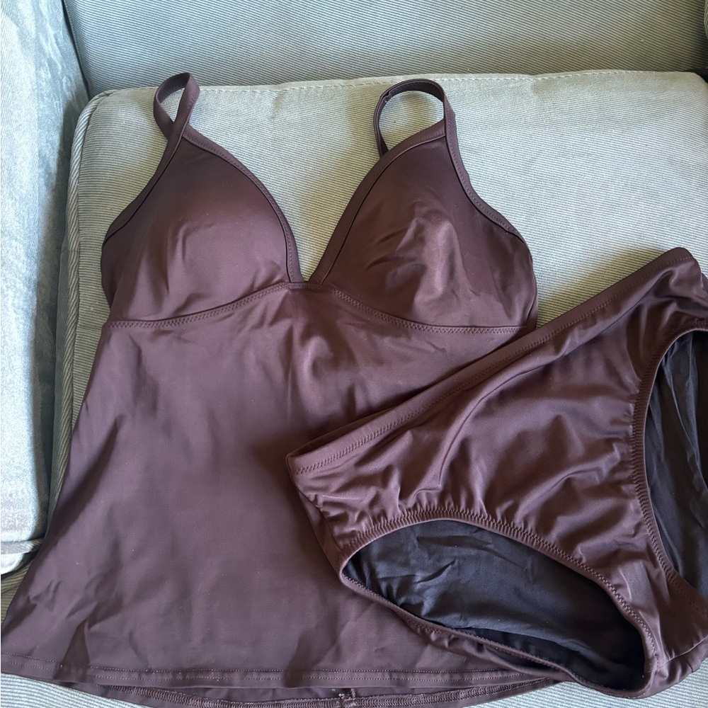 Women’s Brown Tankini Lands End Swim Set in Java🤎Tummy control Size 10B/10